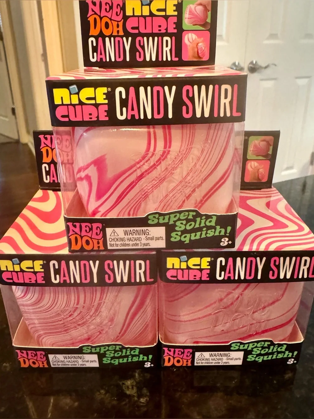 Needoh Nice Cube Candy Swirl- Pink & White Swirl